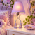 Lavender Eve designer table lamp displayed on a vanity in a stylish teen or young adult bedroom
