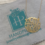 Solid 14k Gold Monogram Script Necklace ~ 3 initial cutout - 1"