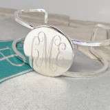 Statement Silver Plated Monogram Cuff Bracelet with Circle Disc 