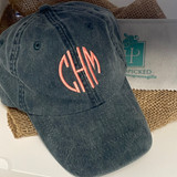 Denim Blue Pigment Dyed Twill Monogram Baseball Cap