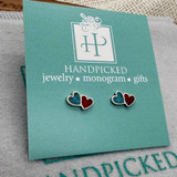 Red & Turquoise Hearts Sterling Silver Post Earring 