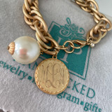 Monogram Disc Bracelet with Pearl - Fashion Gold