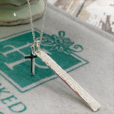 Proverbs 3:5 Long Scripture Bar and Cross Necklace 