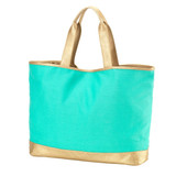 Mint Gold Trimmed Chic Cabana Embroidered Tote 