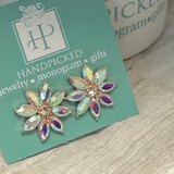 Clear AB Sparkle Flower Post Fashion Earrings  
