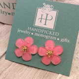 Pink Resin Flower Post Fashion Earrings  