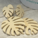 Ivory Wooden Monstera Cutout Statement Earrings 