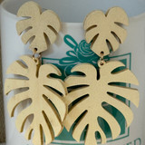 Ivory Wooden Monstera Statement Earrings 