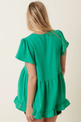 Green Air Flow Ruffle Tiered Black Top
