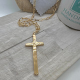 Long Shiny Gold Cross Pendant Fashion Necklace 
