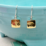 Small Two Toned Hammer Puff Square Sterling Silver Earrings 
