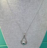 Teardrop Hammered Bead Center Sterling Silver Pendant Necklace