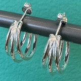 Small Triple Line Italian Hoop - Sterling Silver Earring