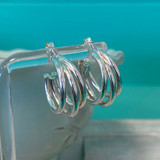 Small Triple Line Italian Hoop - Sterling Silver Earring