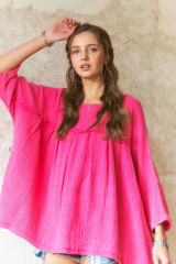 Fuchsia Oversized Mineral Washed Vintage Top