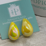 Marbled Resin Yellow Teardrop Post Earrings
