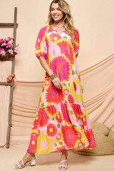 Floral Puff Sleeve Summer Maxi Dress