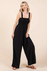 Black Smocked Top Airflow Jumpsuit - Black