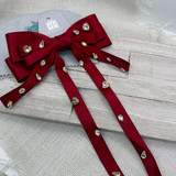 Burgundy Beaded Game Day Hair Bow 