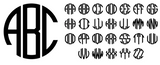 Chart for monogram initial placement.  Consider the placement of each letter and style of each letter for this font choice and note that all pieces are hand cut so this is simply a guide. 