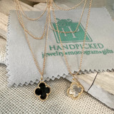 Black Crystal Clover Layered Trend Necklace