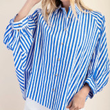 Button Front Royal Striped Oversized Top