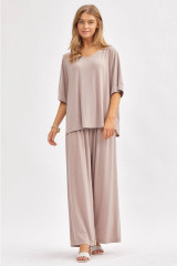 Flowy Dolman Top Wide Leg Travel Set - Mocha