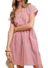 Striped V Neck Babydoll Dress