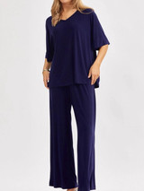 Navy Flowy Dolman Top Wide Leg Travel Set 
