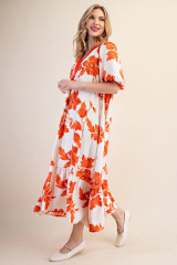 Orange Floral Midi Dress