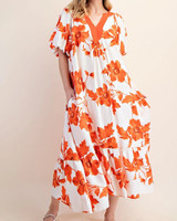 Orange Floral Midi Dress