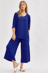 Royal Oversized Solid Top with Cropped Pant Set
