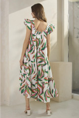 Leaf Print Tiered Midi Dress