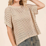 Mineral Washed Open Knit Top