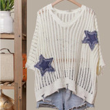 Distressed Star Open Knit Sweater - Oversized