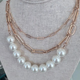 Triple Line Pearl Statement Costume Necklace in Gold