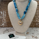 Puff Heart Blue Multi Scarf Necklace 