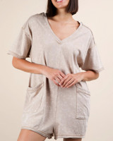 Oatmeal Mineral Washed Oversized Casual Romper 