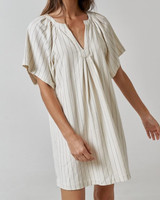 Ivory Striped Flutter Sleeve Dress