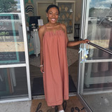Caramel Pleated Solid Woven Midi 