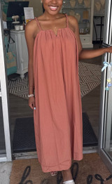 Caramel Pleated Solid Woven Midi 