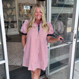 Striped Swing Dress in Brick Red