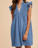 Denim Ruffle Sleeve Babydoll Mini Dress
