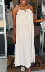 Copy of Pleated Solid Woven Midi Dress in Matural