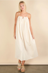 Copy of Pleated Solid Woven Midi Dress in Matural