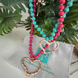 Oversized Heart Pendant Wood Bead Long Necklace
