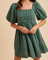Evergreen Cotton Babydoll Mini Dress