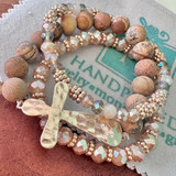 Gold Beaded Jasper Cross Bracelet Set 