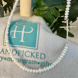 Mini Pearl with Sterling Cross Necklace