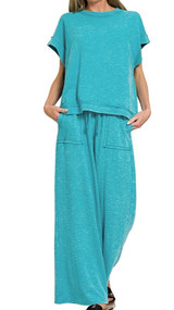 Teal Mineral Washed Pant & Top Set